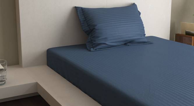 Clarence Navy 400 TC fabric Single Size  Bedsheets With  1 Pillow Covers (Navy, Single Size) by Urban Ladder - Front View Design 1 - 487829