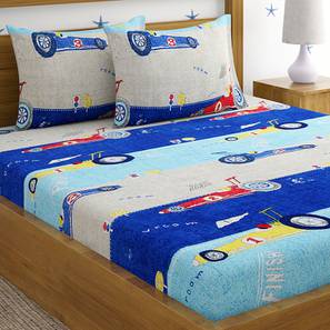 Products Design Kanton Multicolor Cartoon Cotton Queen Size Bedsheet with 2 Pillow Covers (Queen Size, Multicolor)