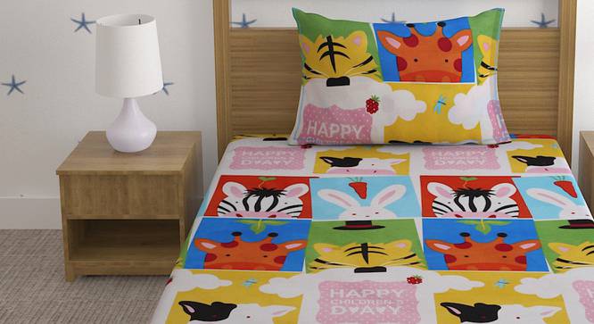 Maniki Multicolor Cartoon Cotton Single Size Bedsheet with 1 Pillow Cover (Single Size, Multicolor) by Urban Ladder - Front View Design 1 - 488239