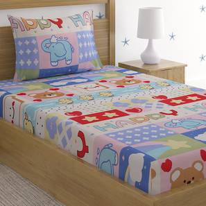 Products Design Mitiaro Multicolor Cartoon Cotton Single Size Bedsheet with 1 Pillow Cover (Single Size, Multicolor)