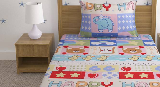 Mitiaro Multicolor Cartoon Cotton Single Size Bedsheet with 1 Pillow Cover (Single Size, Multicolor) by Urban Ladder - Front View Design 1 - 488277