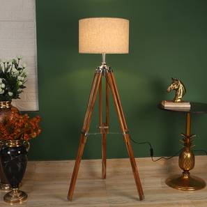 Floor Lamps Design Shaela Natural Linen Shade Floor Lamp (Natural Teak Wood & Nickle)