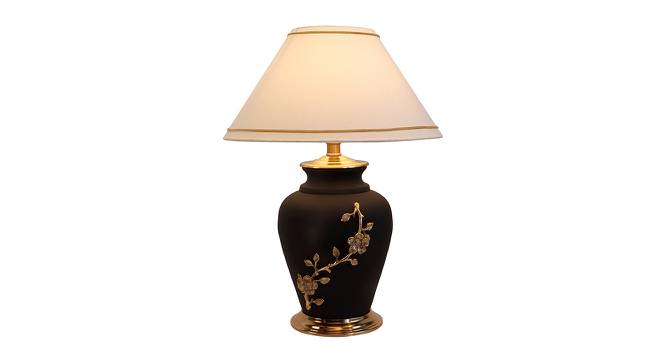 Alfreeda White Cotton Shade Table Lamp (Black & Gold) by Urban Ladder - Front View Design 1 - 488308