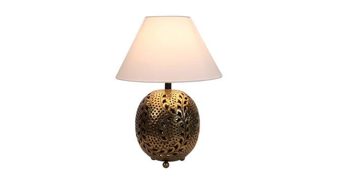 Mystica White Cotton Shade Table Lamp (Brass Antique) by Urban Ladder - Front View Design 1 - 488310