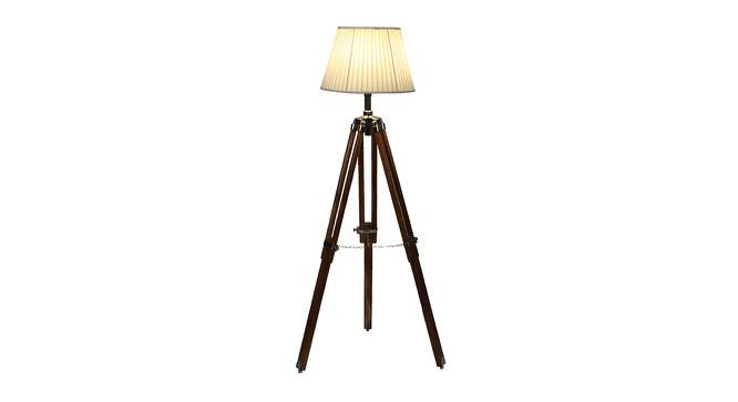 Elvina Off White Cotton & Silk Mix Shade Floor Lamp (Natural Teak Wood & Nickle) by Urban Ladder - Front View Design 1 - 488315