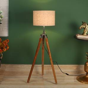 Floor Lamps Design Freeda Natural Linen Shade Floor Lamp (Teak Wood & Lenin)