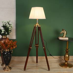 Home Decor In Chengalpattu Design Aubre Off White Cotton & Silk Mix Shade Floor Lamp (Walnut Polish & Brass Antique)