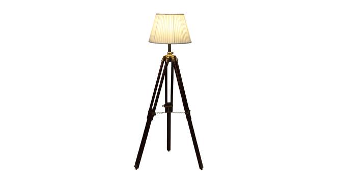 Aubre Off White Cotton & Silk Mix Shade Floor Lamp (Walnut Polish & Brass Antique) by Urban Ladder - Front View Design 1 - 488416