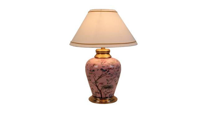 Elvine White Cotton Shade Table Lamp (Pink & Gold) by Urban Ladder - Front View Design 1 - 488501