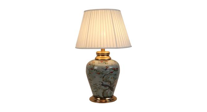 Shaylynn Off White Cotton & Silk Mix Shade Table Lamp (Light Green & Gold) by Urban Ladder - Front View Design 1 - 488503