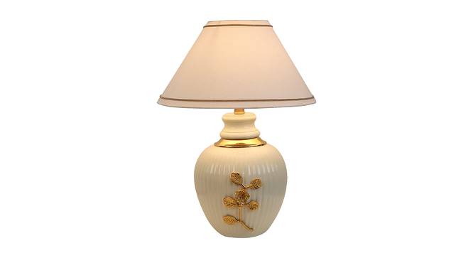 Elfrida White Cotton Shade Table Lamp (Brass & Ivory) by Urban Ladder - Front View Design 1 - 488504