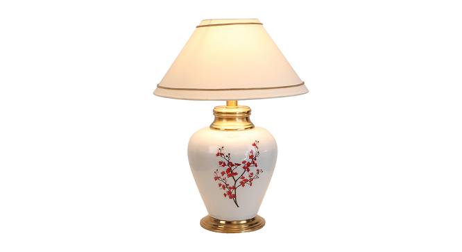 Avry White Cotton Shade Table Lamp (White & Red) by Urban Ladder - Front View Design 1 - 488510