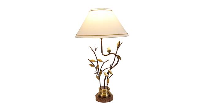 Elfrieda White Cotton Shade Table Lamp (Gold & Brown) by Urban Ladder - Front View Design 1 - 488527