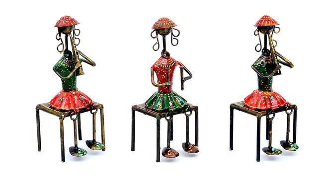 Kenzie Yellow solid wood Figurine- Set of 3 (Multicolor) by Urban Ladder - Front View Design 1 - 488999