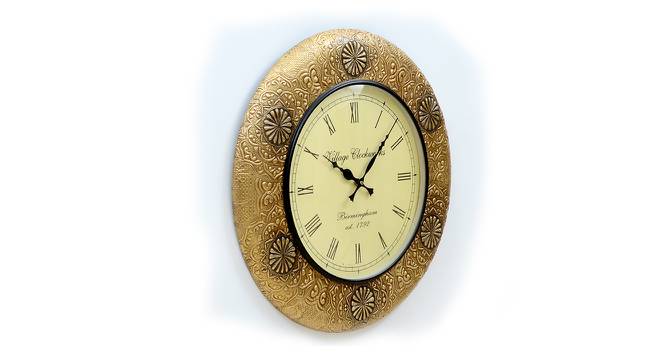 Wesson Golden Wood Round Aanalog Wall Clock (Multicolor) by Urban Ladder - Front View Design 1 - 489062