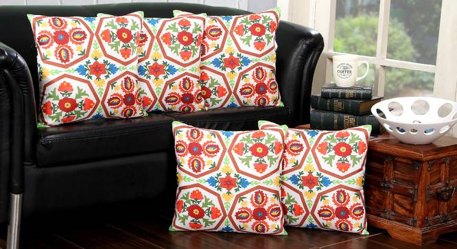 Graydon Multicolor Abstract 16 x 16 inches Jute Cushion Cover Set of 5 (41 x 41 cm  (16" X 16") Cushion Size, Multicolor) by Urban Ladder - Front View Design 1 - 491400