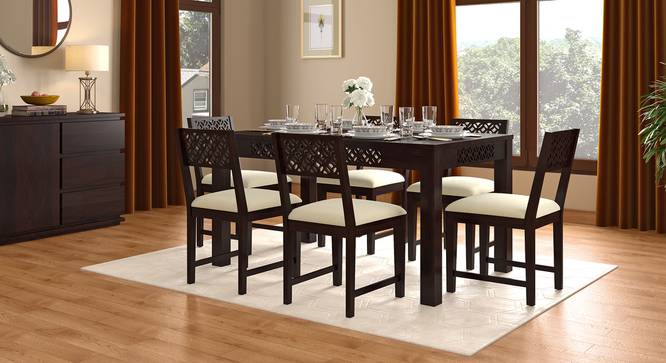 Alaca 6 Seater Dining Set (Mango Mahogany Finish, Camilla Ivory) by Urban Ladder - Full View Design 1 - 491822