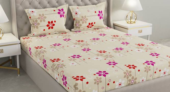 Hiroko Multicolor Floral 104 TC Cotton Queen Size Bedsheet with 2 Pillow Covers (Queen Size, Multicolor) by Urban Ladder - Cross View Design 1 - 492273