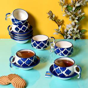 Products Design Bona Blue Ceramic 100 ml Set of 6 Cups with Saucers (Blue, set of 12 Set)