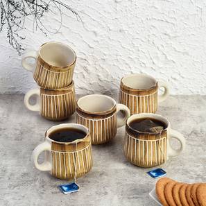 Coffee Mugs Design Angelos Brown Ceramic 200 ml Coffee Mugs - Set of 6 (Brown, Set of 6 Set)