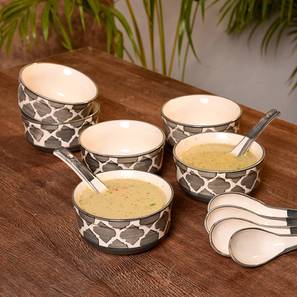 Spoons Design Juliette Grey Ceramic 250 ml Set of 6 Bowls with Spoons (Grey, Set of 6 Set)