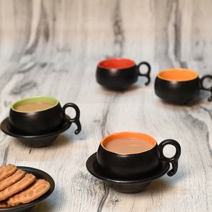 Coffee Mugs Design Tosca Multicolor Ceramic 100 ml Set of 6 Cups with Saucers (Multicolor, set of 12 Set)