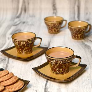 Cups Mugs Design Arnaud Brown Ceramic 100 ml Set of 6 Cups with Saucers (Brown, set of 12 Set)