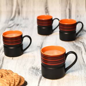 All Products Sale Design Geovana Black Ceramic 200 ml Mugs - Set of 6 (Black, Set of 6 Set)