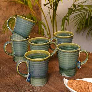 Tea Cups Design Bambi Green Ceramic 270 ml Coffee Mugs & Tea Cups - Set of 6 (Green, Set of 6 Set)