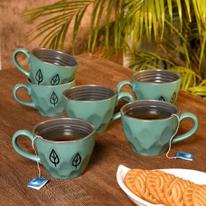 Coffee Mugs Design Nerissa Blue Ceramic 170 ml Coffee Mugs & Tea Cups - Set of 6 (Blue, Set of 6 Set)