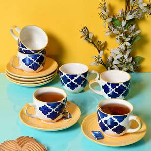 Coffee Mugs Design Vonda Multicolor Ceramic 160 ml Set of 6 Cups with Saucers (Multicolor, set of 12 Set)