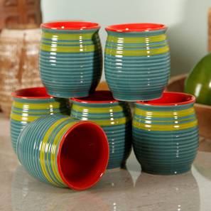 Cups Mugs Design Ginevra Green Ceramic 150 ml Kulhads - Set of 6 (Green, Set of 6 Set)