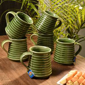 Tea Cups Design Ardian Green Ceramic 290 ml Coffee Mugs & Tea Cups - Set of 6 (Green, Set of 6 Set)