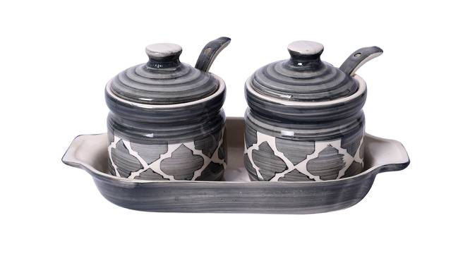Concilia Ceramic 160 ml Jar with Lid (Grey) by Urban Ladder - Front View Design 1 - 493450