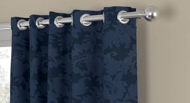 Robin Dark Blue Polyester Room-Darkening 9 ft Long Door Curtain Set of 2 (Dark Blue, Eyelet Pleat, 118 x 274 cm  (46" x 108") Curtain Size) by Urban Ladder - Front View Design 1 - 496465