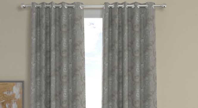 Emma Grey Polyester Room-Darkening 7 ft Door Curtain Set of 2 (Grey, Eyelet Pleat, 118 x 213 cm  (46" x 84") Curtain Size) by Urban Ladder - Cross View Design 1 - 496705