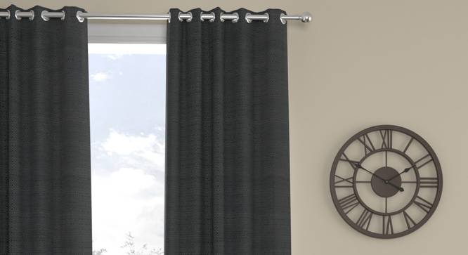 Baz Dark Grey Polyester Room-Darkening 7 ft Door Curtain (Dark Grey, Eyelet Pleat, 129 x 213 cm  (51" x 84") Curtain Size) by Urban Ladder - Cross View Design 1 - 496774
