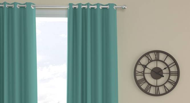 Tyler Mint Green Polyester Blackout 7 ft Door Curtain (Eyelet Pleat, Mint Green, 129 x 213 cm  (51" x 84") Curtain Size) by Urban Ladder - Cross View Design 1 - 496835