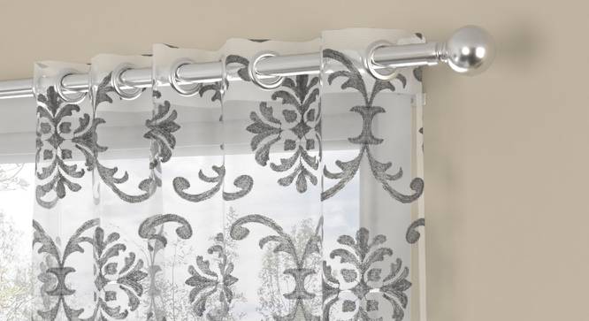 Amos Silver Polyester Sheer 9 ft Long Door Curtain (Silver, Eyelet Pleat, 115 x 274 cm  (45" x 108") Curtain Size) by Urban Ladder - Front View Design 1 - 497181