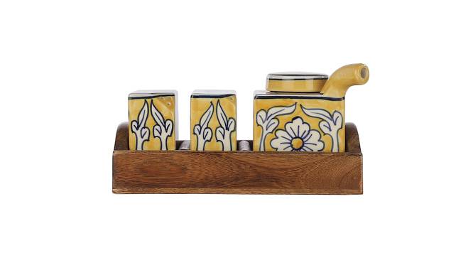 Lanah Salt n Pepper with Oil/Sauce Bottle Holder with Tray (Yellow) by Urban Ladder - Cross View Design 1 - 516144