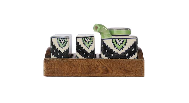 Aolani Salt n Pepper with Oil/Sauce Bottle Holder with Tray (Green) by Urban Ladder - Cross View Design 1 - 516243