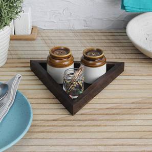 Salt And Pepper Shakers Design Lanna Salt n Pepper Set with Toothpick Holder in Mango Wood Tray -Set of 3 (White)