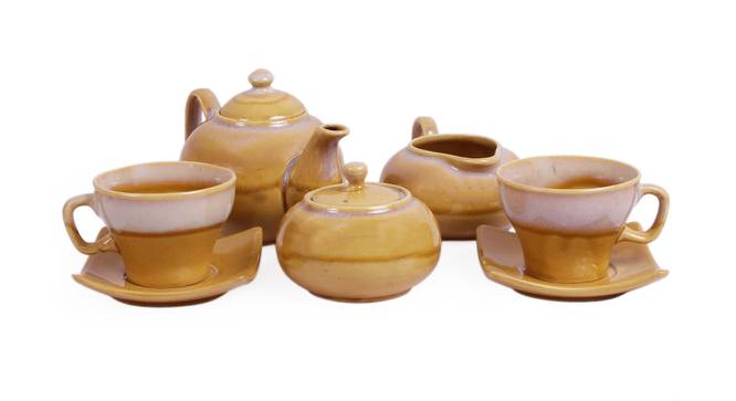 Isolde Studio Pottery Tea Set/ Kettle with Cups Morning Set - Set of 7 (Beige, Set of 7 Set) by Urban Ladder - Cross View Design 1 - 516526