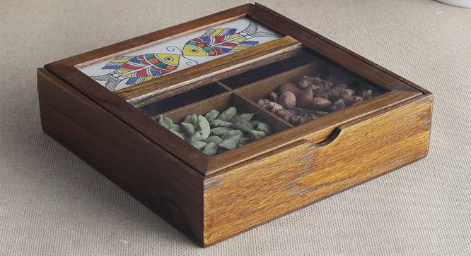 Lanai Multipurpose Box/ Spice Box with 4 compartments (Brown) by Urban Ladder - Cross View Design 1 - 516736
