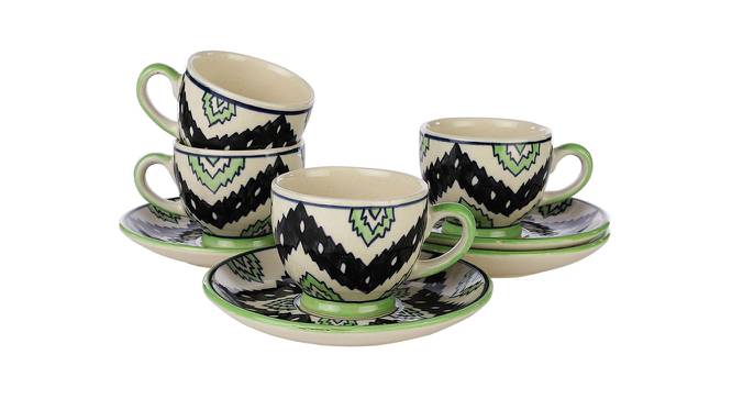 Aristotle Ceramic Cup with Saucers Set - Set of 4 (Green, Set Of 4 Set) by Urban Ladder - Cross View Design 1 - 517401