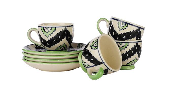 Aristotle Ceramic Cup with Saucers Set - Set of 4 (Green, Set Of 4 Set) by Urban Ladder - Front View Design 1 - 517419