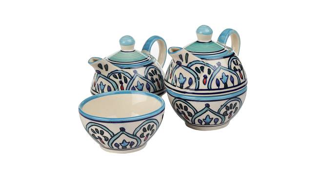 Griffith Ceramic Tea Pot with Cup Set - Set of 4 (Set Of 4 Set, Multicolor) by Urban Ladder - Cross View Design 1 - 517484