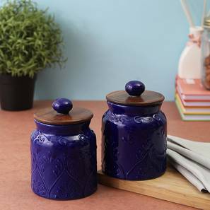 Kitchen Organizers Design Nalani Air Tight Jars/ Barnis Set -Set of 2 (Blue)