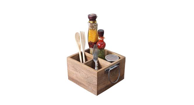 Cypress Mango Wood Kitchen Caddy/ Cutlery Holder/ Condiment/ Napkin Holder (Brown) by Urban Ladder - Cross View Design 1 - 518961