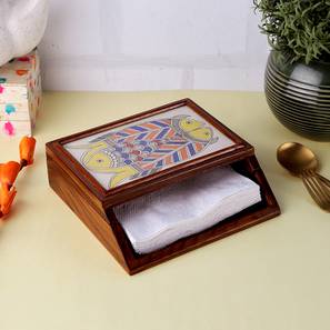 Cutlery Design Dara Napkin Holder in Teak Wood/ Tissue Box (Multicolor)